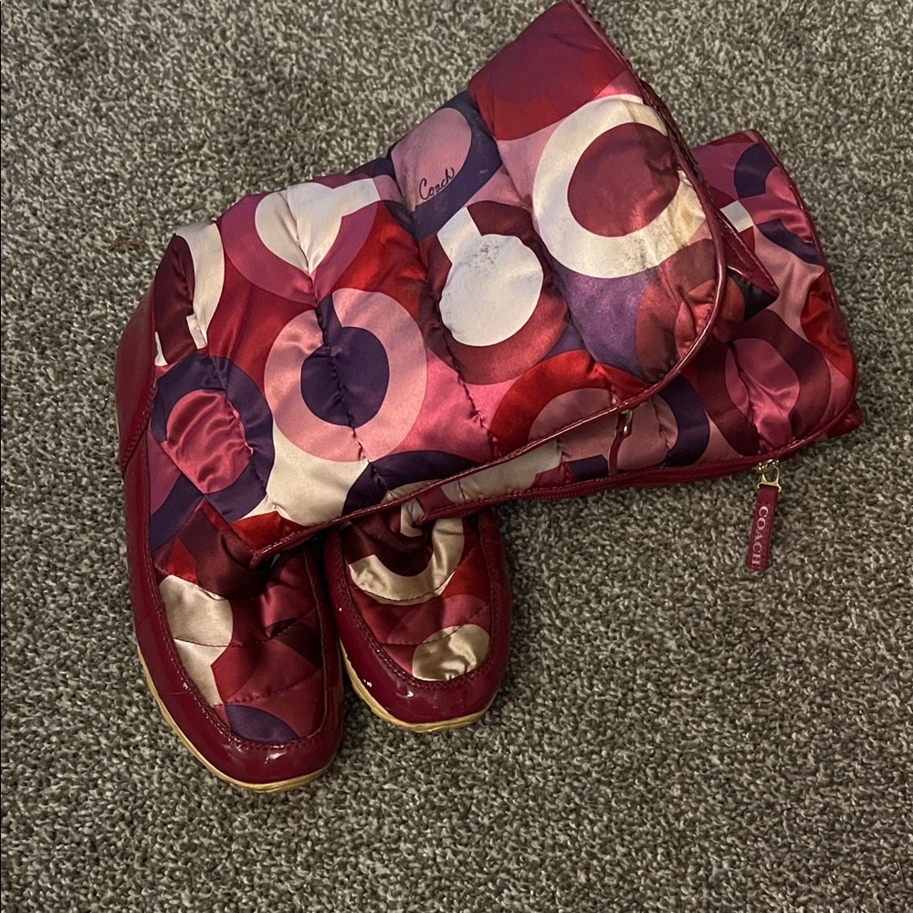 Coach Quilted Circle-Print Snow Boots in Pink, Purple & Cream